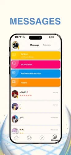 W Live Messages screen